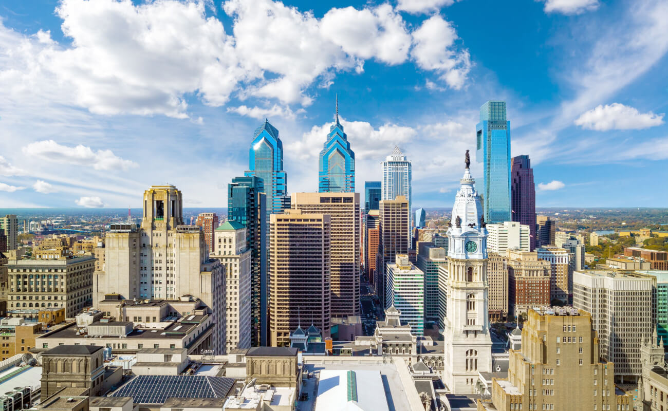 Philadelphia office buildings skyline shot