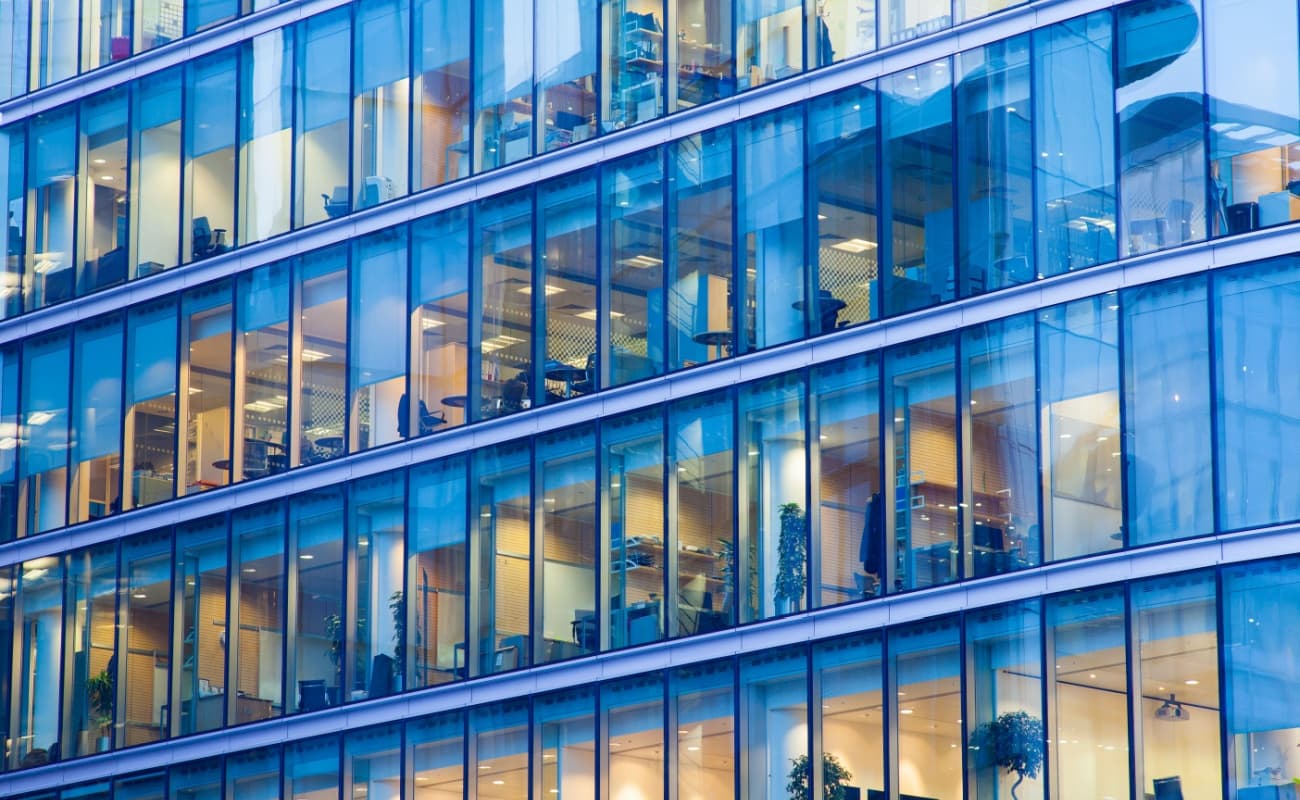 Glass windows of a modern office building