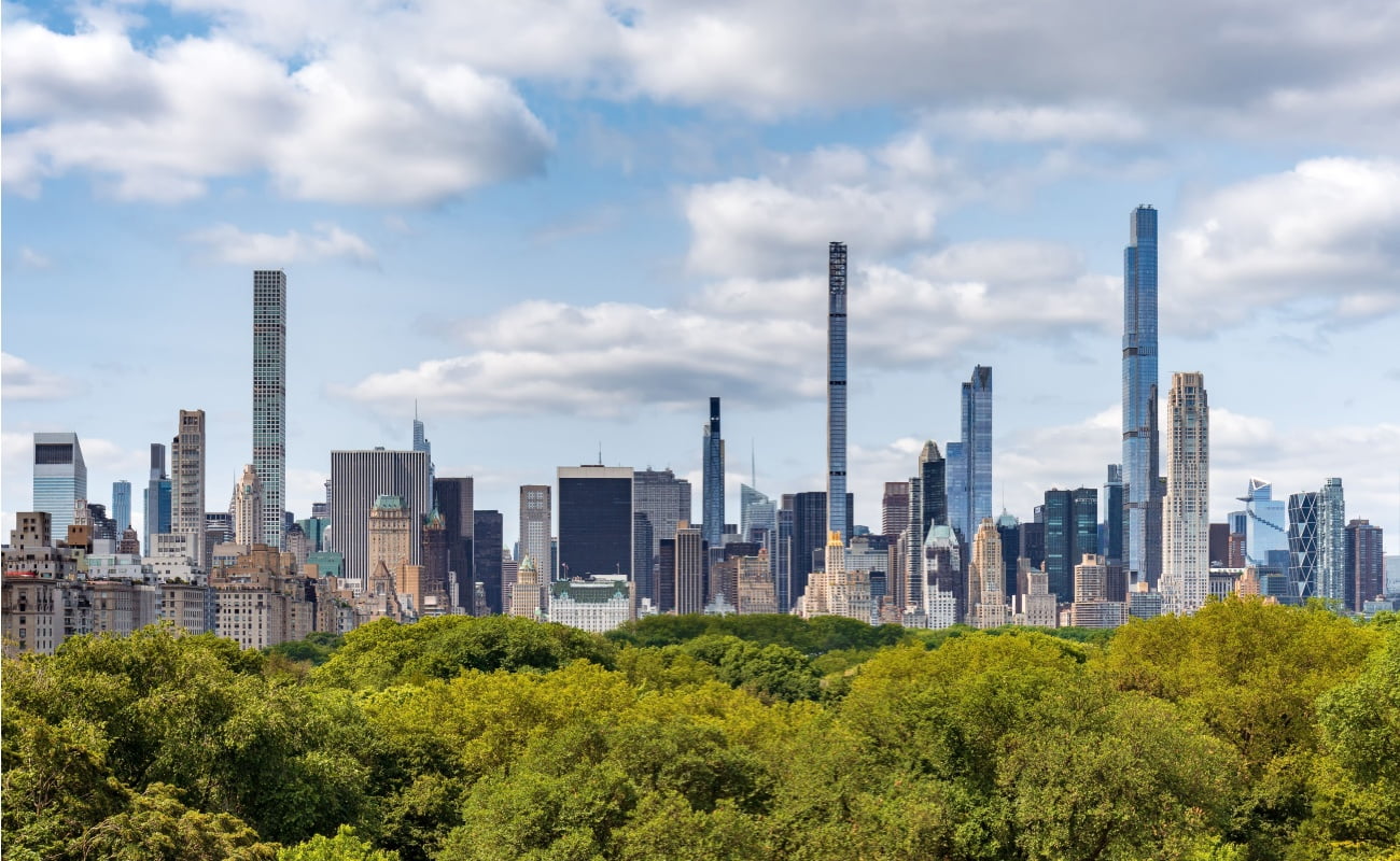 manhattan skyline billionaires row across central park