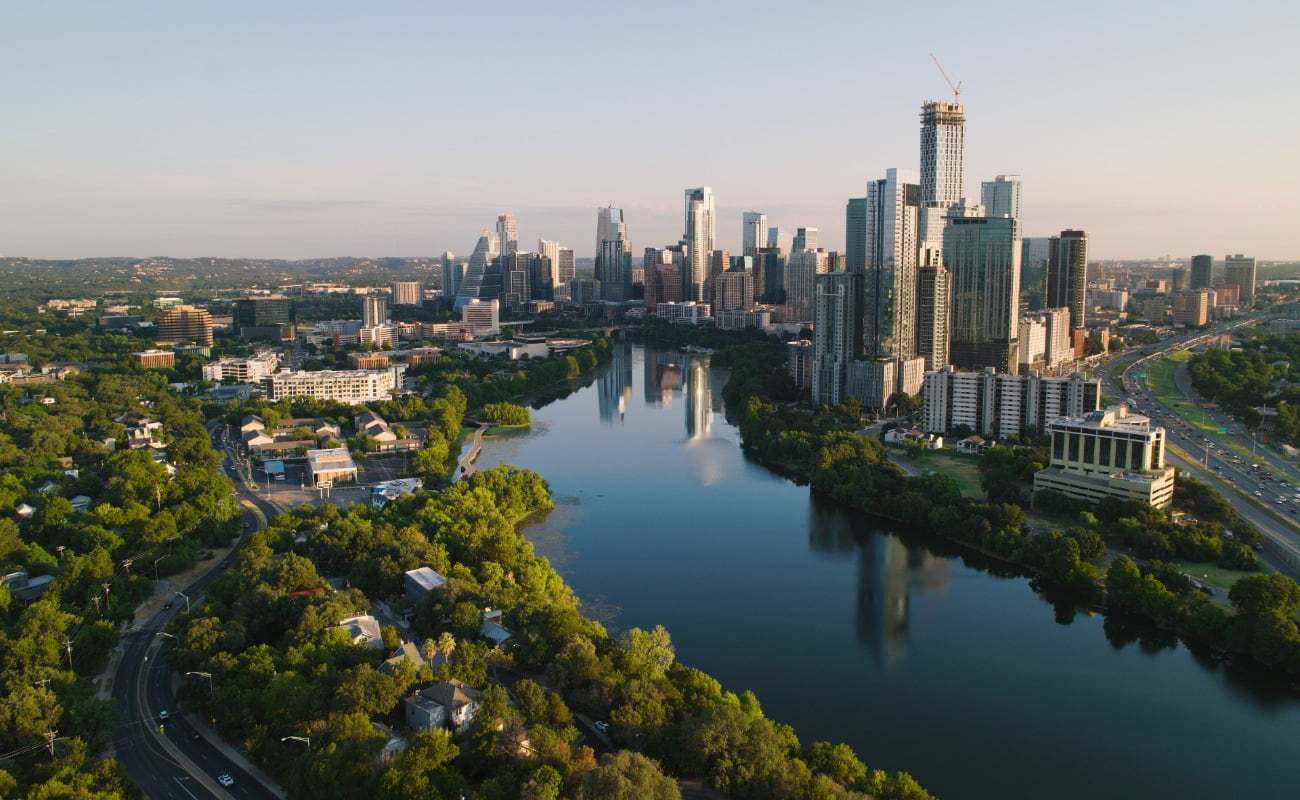 austin texas central business district beyond lady bird lake