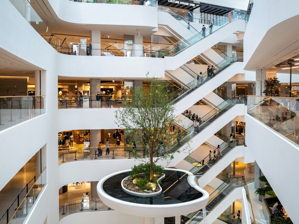 People walking inside a shopping center