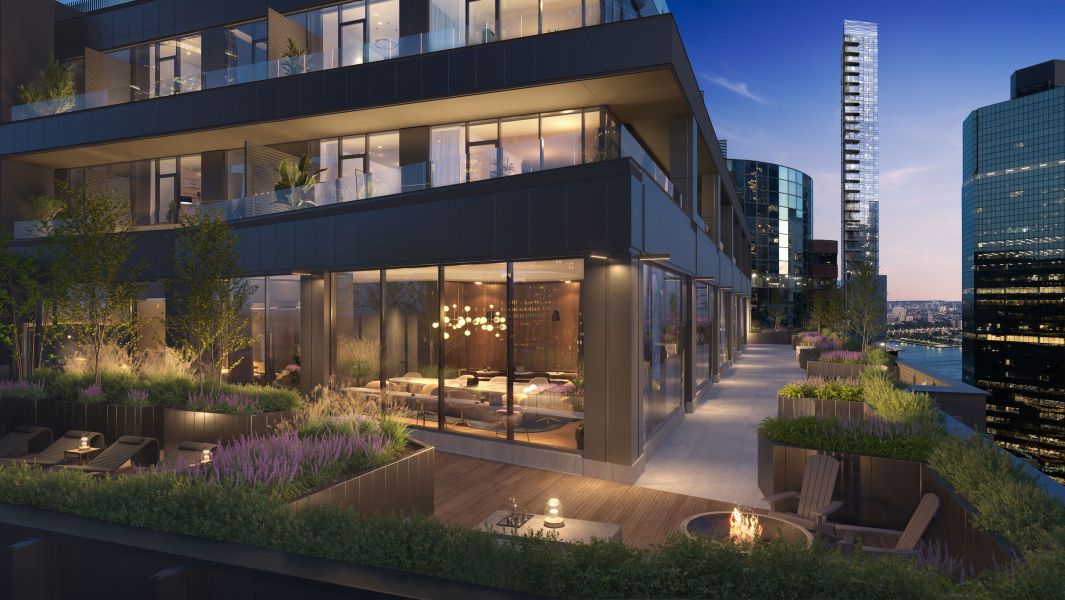 Sky terrace at Pearl House, the largest office-to-residential conversion to date in New York City