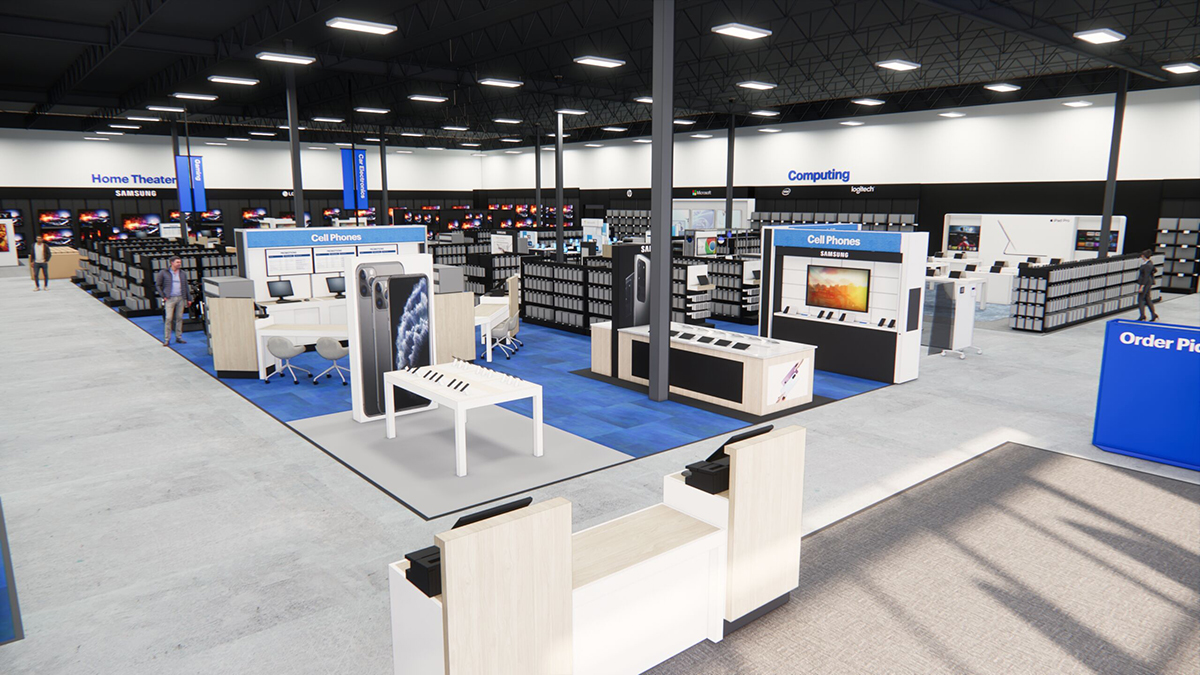 BestBuy has been a pioneer in utilizing showroom space in-store to showcase and offer interaction with products that can be ordered online. These images show floor space dedicated to cell phones and exercise equipment. Image courtesy of Best Buy