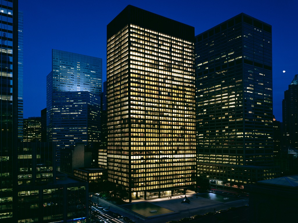 Office tower in Midtown Manhattan, at night