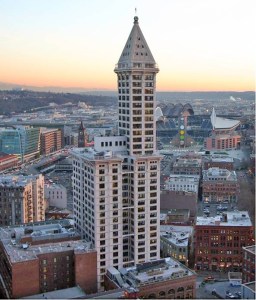 Exterior shot of The Smith Tower in Seattle.