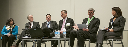 From left to right: Debbie Orshefsky (moderator), Greenberg Traurig; John McIlwain, ULI; Jeffrey Alpaugh, Marsh & McLennan Cos.; Richard Barkham, Grosvenor Group; Dean Schwanke, ULI;Susan Anderson, City of Portland.