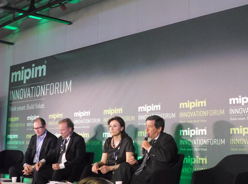 From left, Olivier Estève, Deputy CEO, Foncière des Régions; Philippe Zikovic, Executive Chairman of the Executive Board, BNP Paribas Real Estate; Prof. Ingrid Nappi-Choulet, Real Estate and Sustainable Development Chair, ESSEC Business School; Christian Cléret, CEO, Poste Immo (France).
