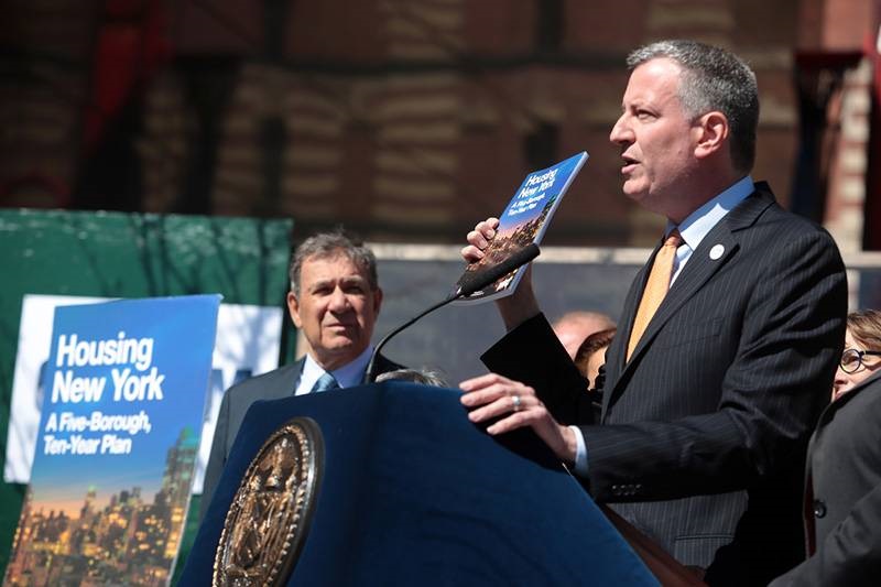 Mayor de Blasio, press conference unveiling new NYC housing plan, May 5