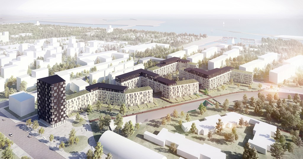 Hi-res image Copenhagen residential aerial view