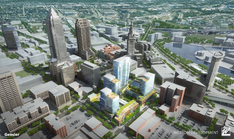 One of the best urban development sites in the country to be transformed into new walkable neighborhood in center of Downtown Cleveland (PRNewsFoto/Weston Inc.)