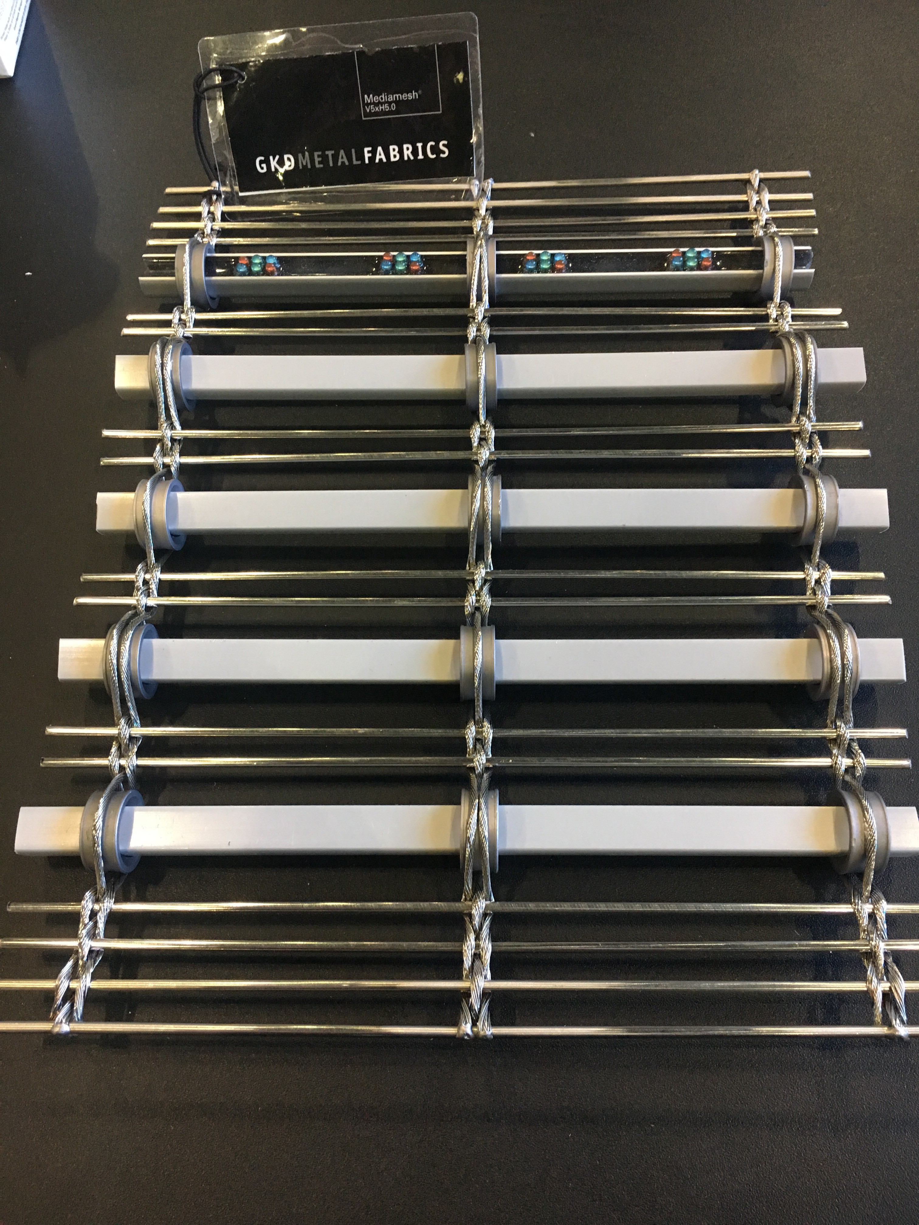 Mediamesh features LED diodes interwoven throughout the fabric.