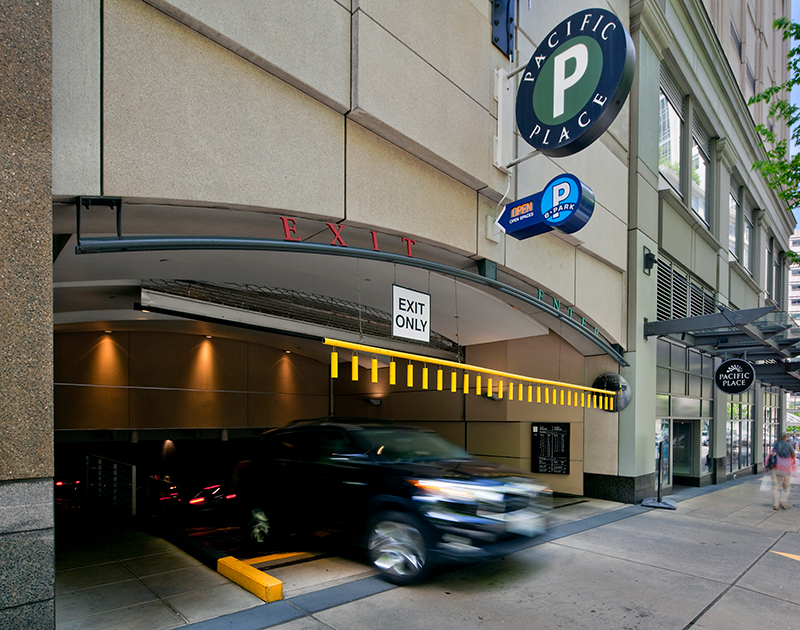 Pacific Place Garage abuts Pacific Place Shopping Center in downtown Seattle.