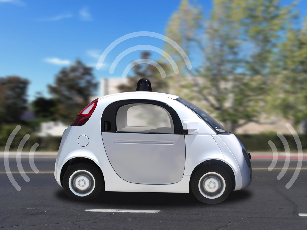 Autonomous self driving driverless vehicle with radar on the road
