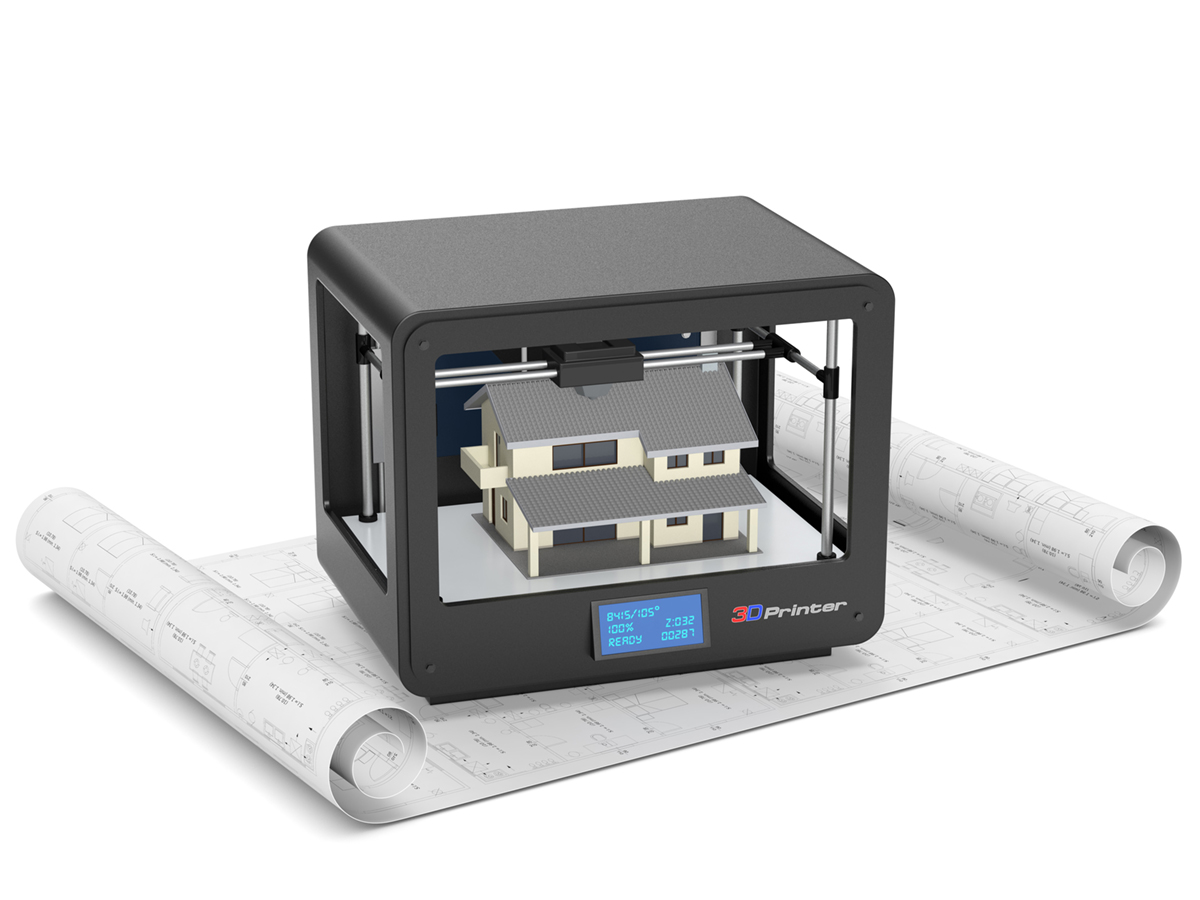 3d printer and house building, concept