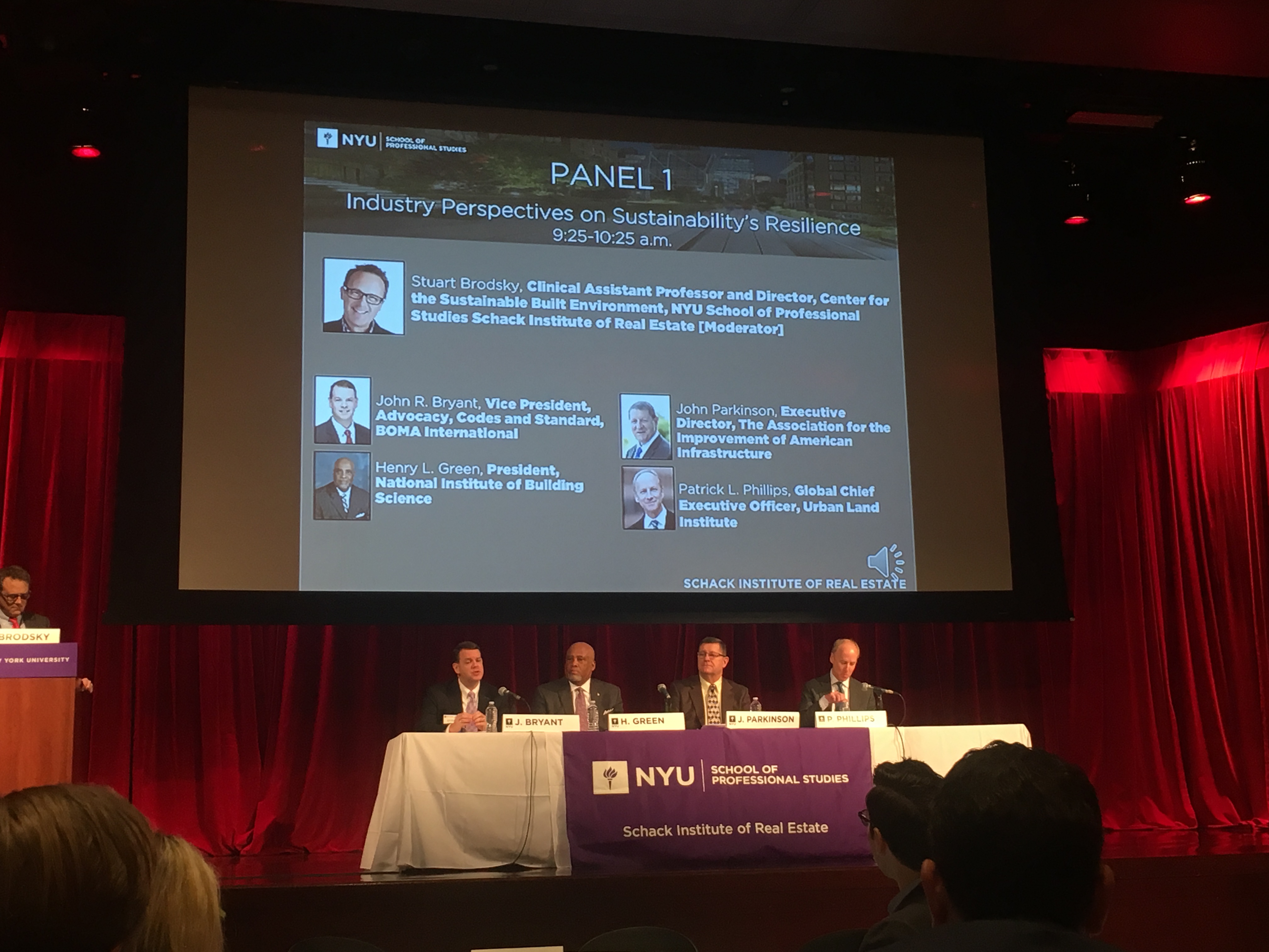 Panelists (left to right): John Bryant, BOMA; Henry Green, NIBS; John Parkinson, AIAI; and Patrick Phillips, ULI