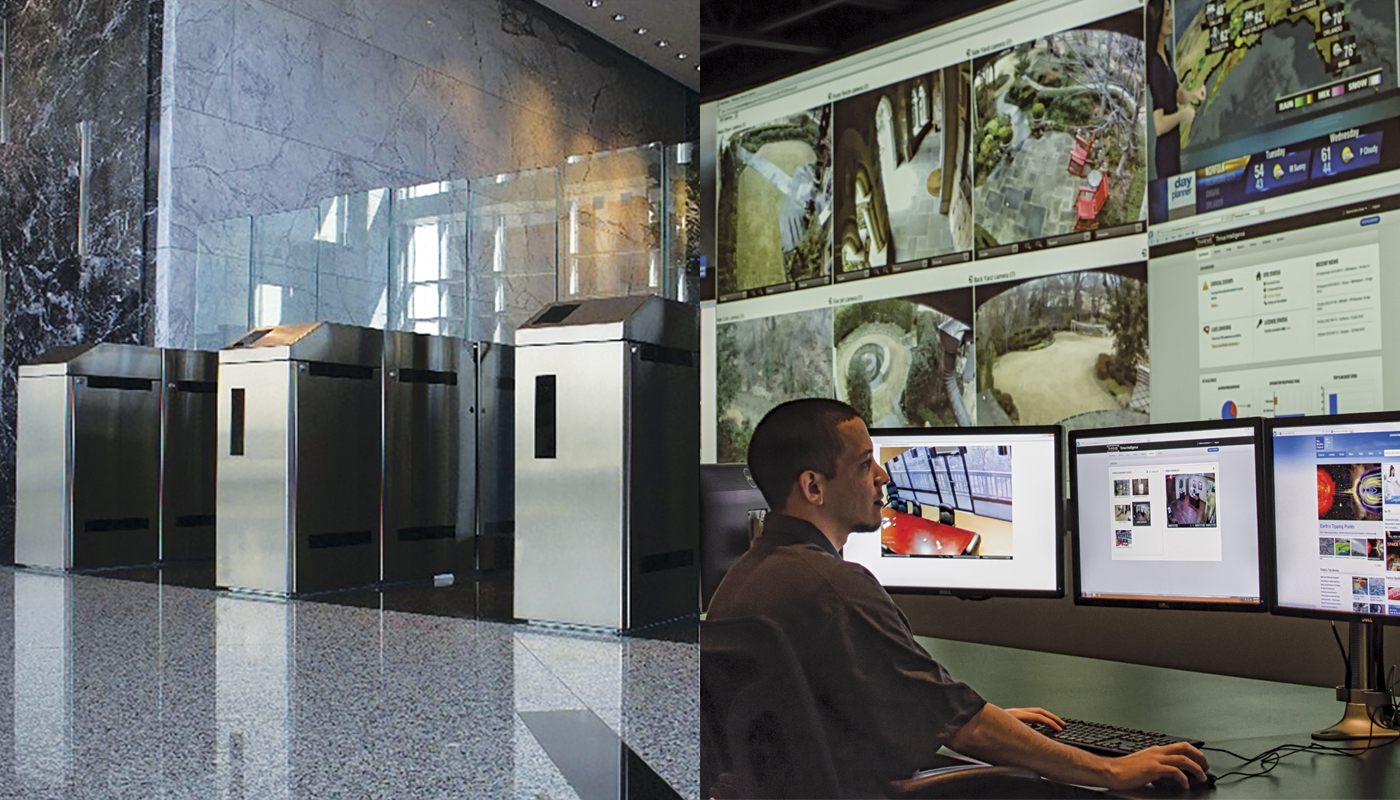 Visitor access technology, including turnstiles (left), continues to be improved, while increasingly sophisticated closed-circuit television systems can help camera operators look out for unusual circumstances (right).
