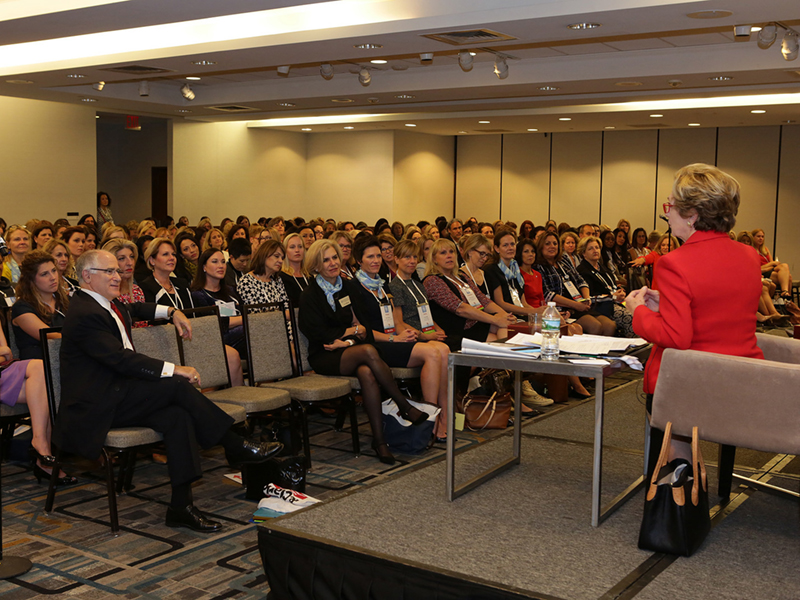 Gross-Ginsburg addresses the audience at CREW New York’s Fall Leadership Summit in October 2016.