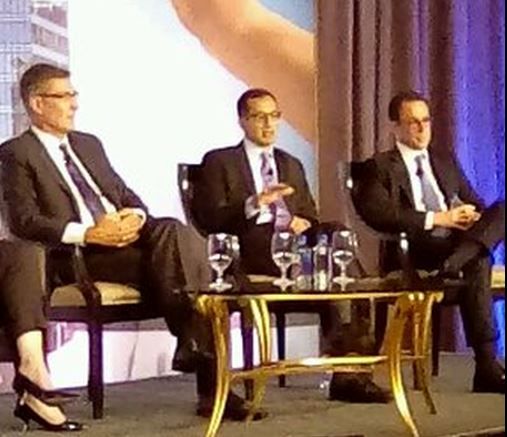 Left to right, Donald Wood, Shobi Khan and Jeff Blau discuss real estate placemaking priorities during the DLA Piper 14th Global Real Estate Summit in Chicago.