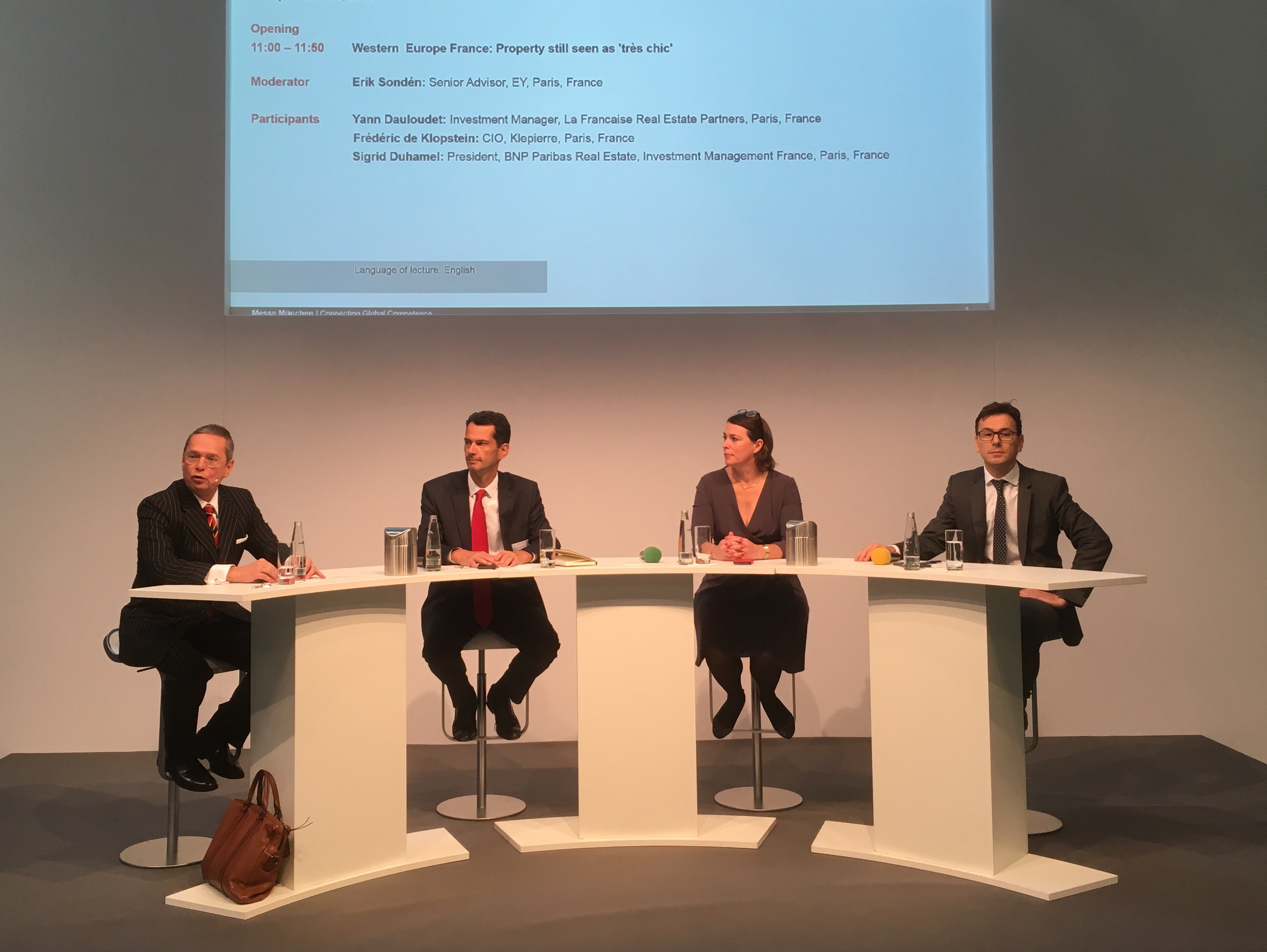 Left to right: Erik Sonden, Ernest & Young; Frederic de Klopstein, Klepierre; Sigrid Duhamel, BNP Paribas Real Estate; Yann Dauloudet, La Francaise Real Estate