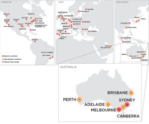 Equinix's worldwide presence, with new Australian facilities