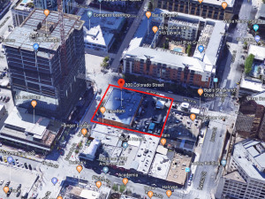 Aerial view of 300 Colorado St.