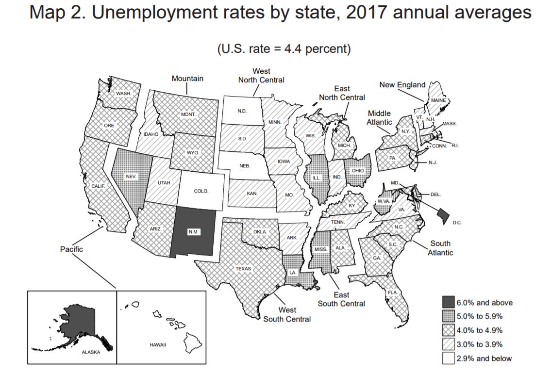 Source: U.S. Bureau of Labor Statistics, Regional and State Unemployment, 2017 Annual Averages