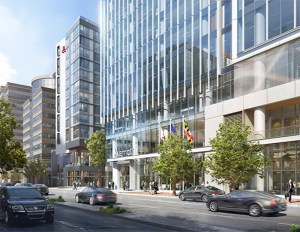Rendering of the new Marriott International headquarters complex in downtown Bethesda, Md.