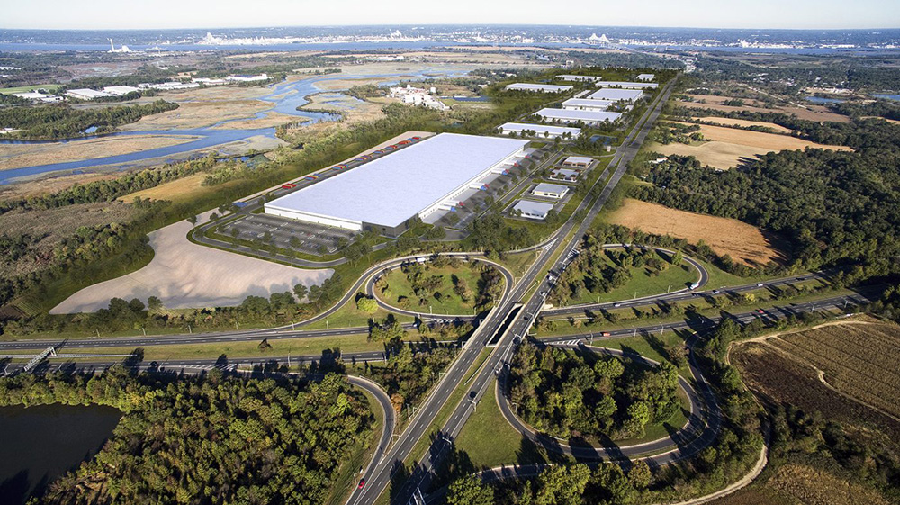 Overview of the planned Logan North Industrial Park in Logan Township, N.J., It will be 3.2 million square feet upon completion. The first two of 10 buildings have been pre-leased to Target and cold storage operator Lineage Logistics. Construction loans were provided by Wells Fargo and Provident Bank. Image courtesy of Advance Realty Investors