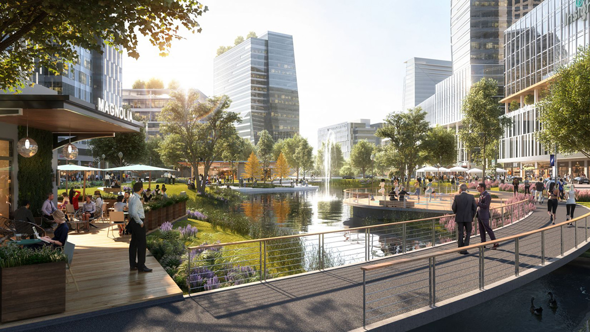 Hines is partnering with 2ML Real Estate Partners on Levit Green, a 52-acre live-work-play project in Houston anchored by life science R&D facilities. Image courtesy of Hines