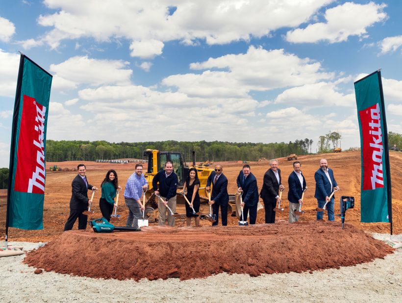 Makita U.S.A. representatives are joined by construction and development executives and the Mayor for the ceremonial groundbreaking of a new state-of-the-art distribution, training and service center in Hall County, GA.