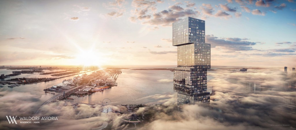 Bird's-eye rendering of the Waldorf Astoria Residences