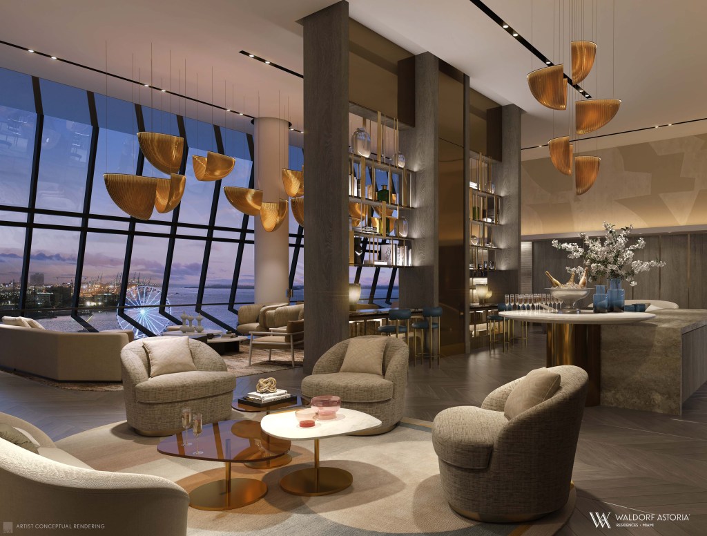 Residential lounge at Waldorf Astoria Residences.
