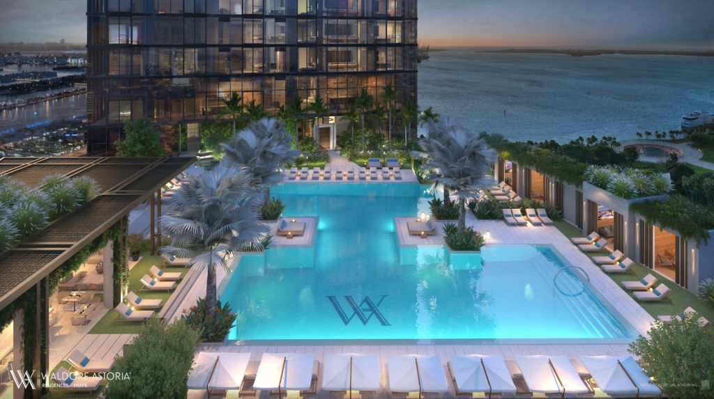 Rendering of the rooftop hotel pool at Waldorf Astoria