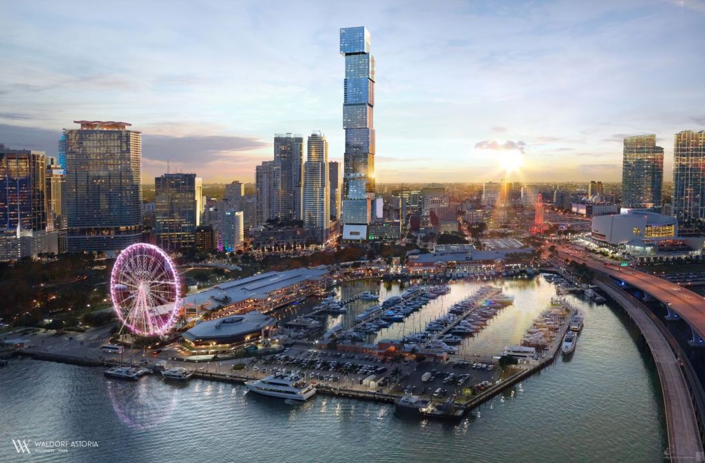 Bird's-eye rendering of the Waldorf Astoria Residences