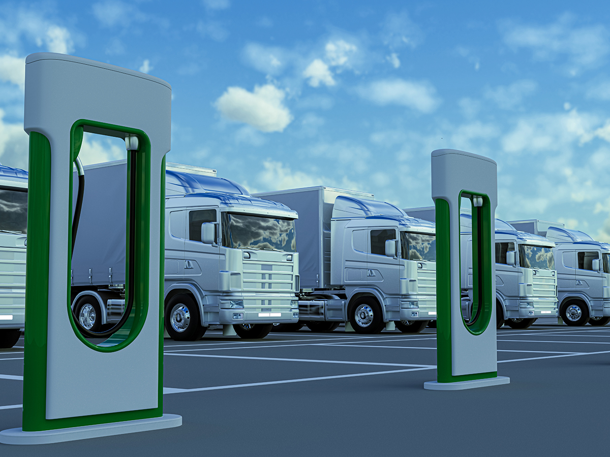 Electric trucks in charging station