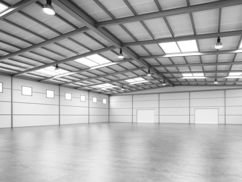 Interior of an empty modern warehouse.