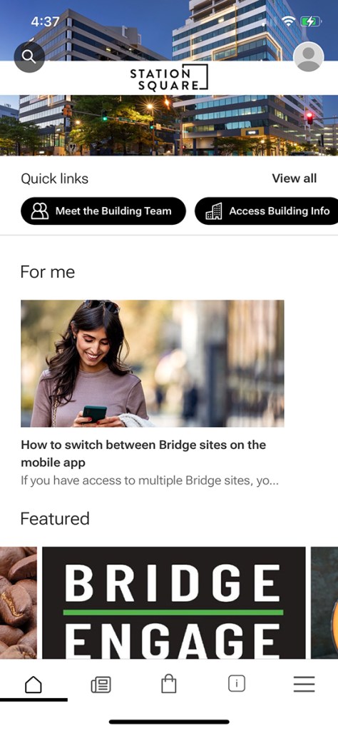 A screenshot of the BridgeEngage interface. From the application, residents are both able to access building information, reserve amenity spaces and receive notifications about events happening at their building. Image courtesy of Bridge Commercial. 