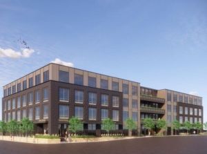 Rendering of 1157 Main St., the first Class A office building within the 116-acre Northline mixed-use development in Leander, Texas