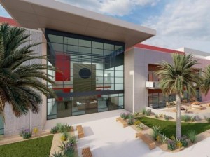 Rendering of the front entrance at the Reyes Coca-Cola Bottling facility in Rancho Cucamonga, Calif.