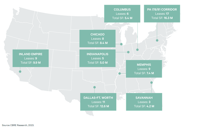 Leading Markets for Top 100 Lease Transactions in 2023, CBRE Research