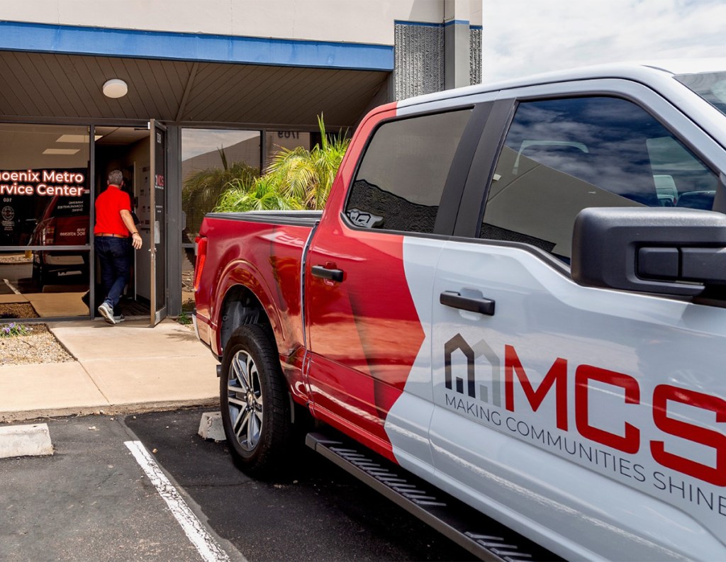 An MCS service technician enters the Phoenix self-performing service center. The branch is one of 25 regional centers established by MCS. Image courtesy of MCS