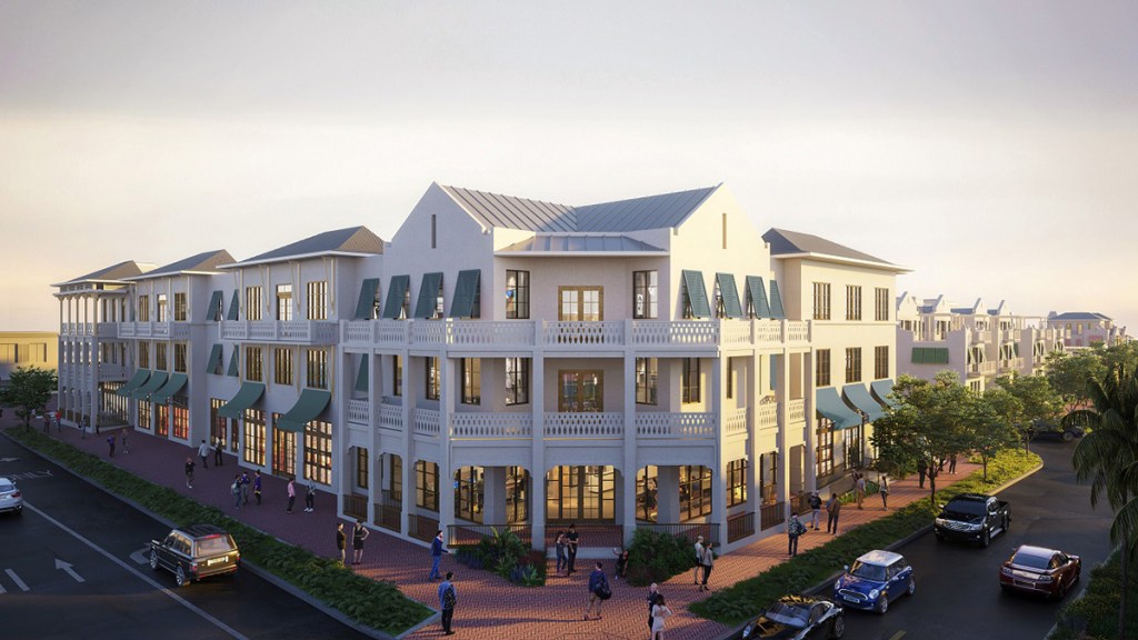 Rendering of the three-story office and retail building. Image courtesy of Pebb Capital. 