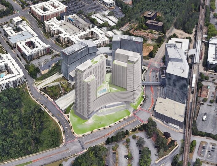 Park Center’s fourth phase on the last undeveloped portion of the campus will feature a 175-key hotel, 300 residential units, 22,000 square feet of retail and 300,000 square feet of office space across two connected towers.
