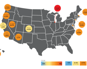 Comparative map for construction cost increases