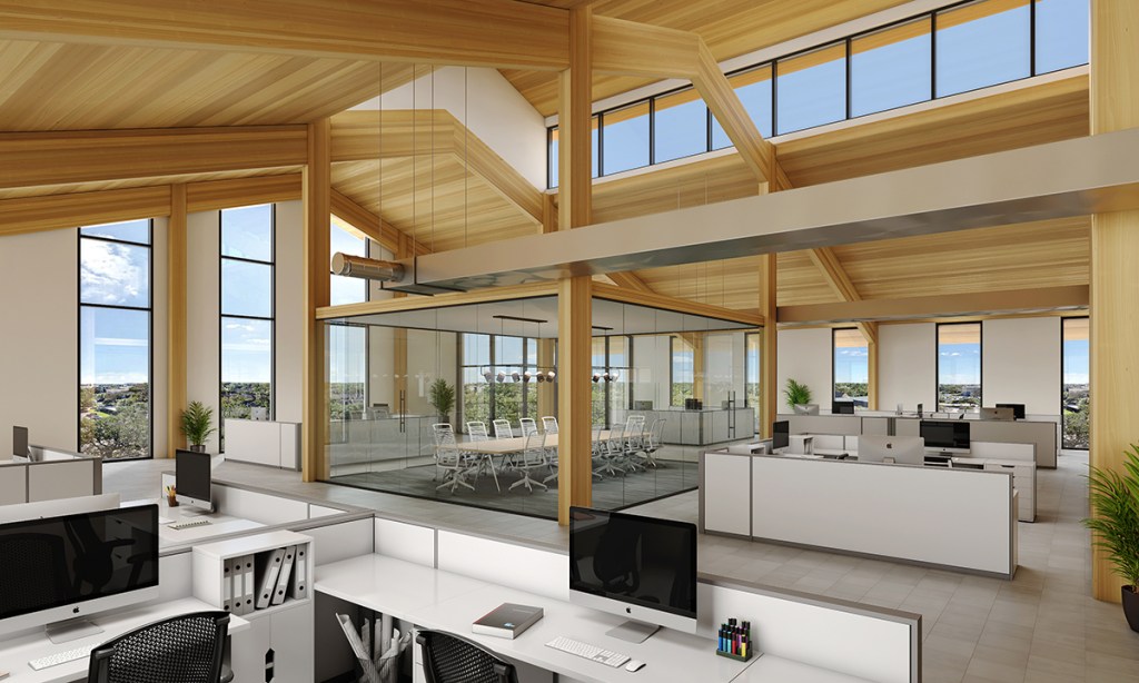  One Bridgeland Green, the first mass timber office building to be built in the Houston area.