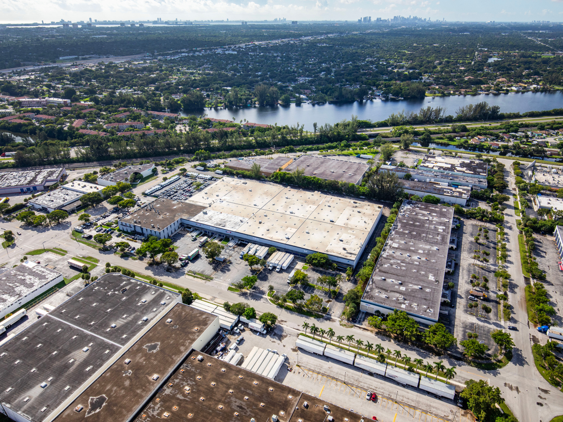 Aerial shot of the industrial warehouse at 1400 NW 159th St. in Miami