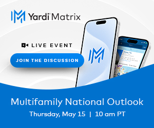 Yardi Matrix Multifamily National Outlook on May 15 at 10AM PT