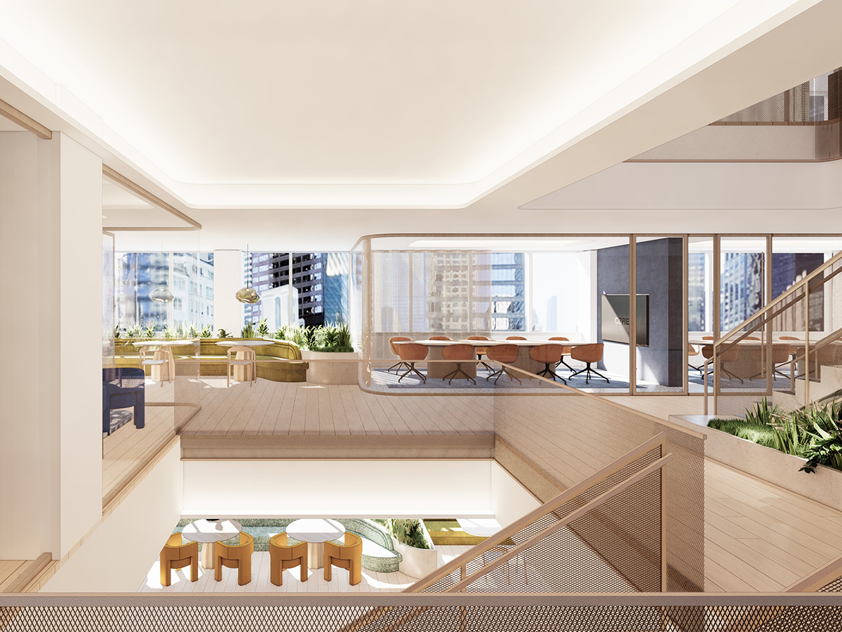 Rendering of Industrious Lever House coworking space, which will be adjacent to CBRE’s new offices in New York City.