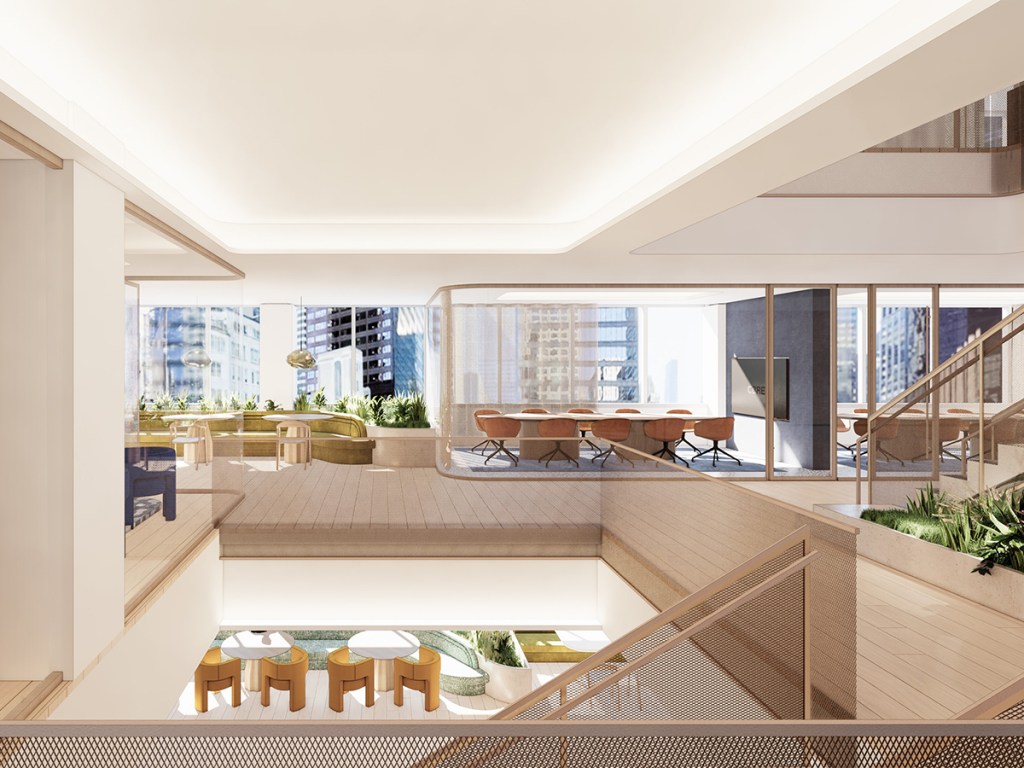 Rendering of Industrious Lever House coworking space, which will be adjacent to CBRE’s new offices in New York City.