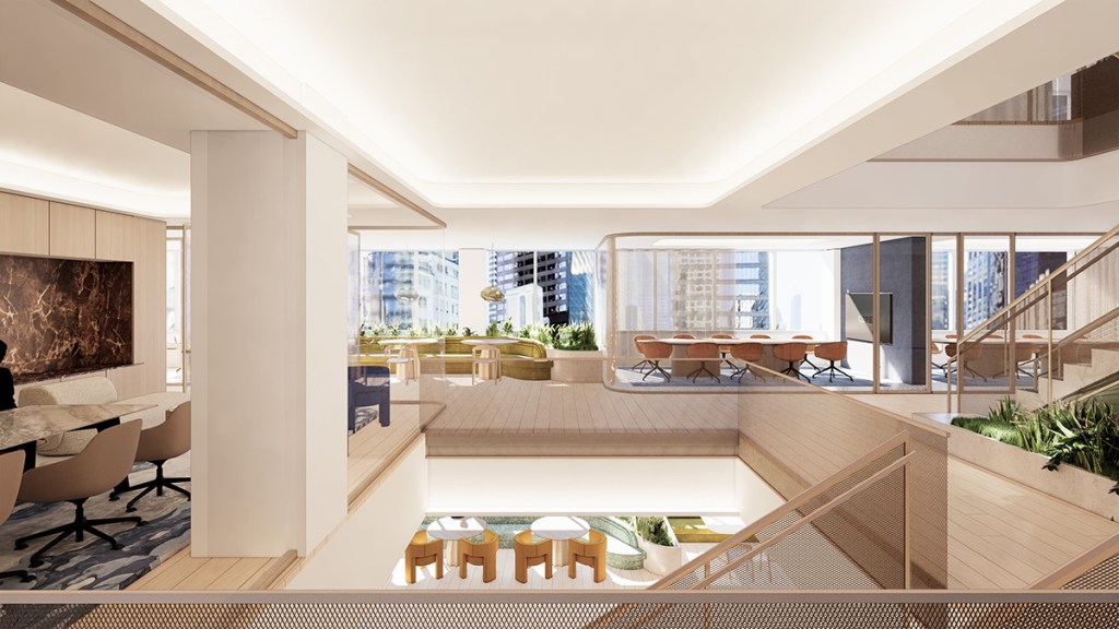 Rendering of Industrious Lever House coworking space, which will be adjacent to CBRE’s new offices in New York City.